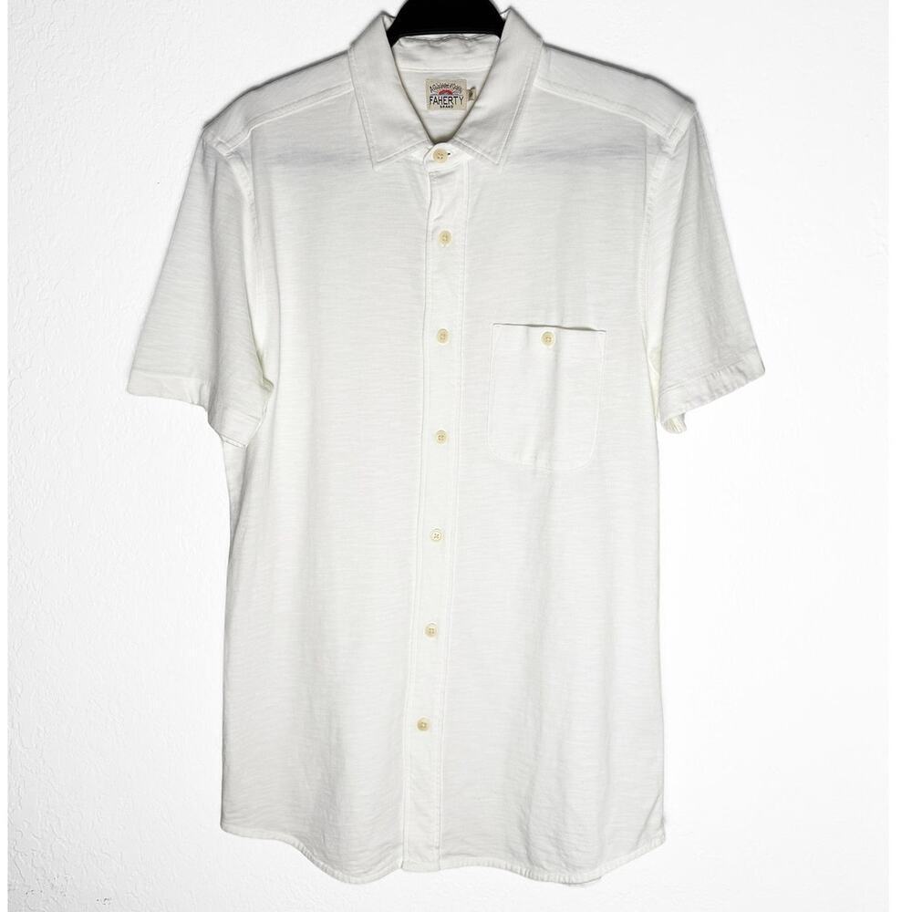 Faherty Men's Short Sleeve White‎ Button Down Stretch Cotton Shirt Lightweight S